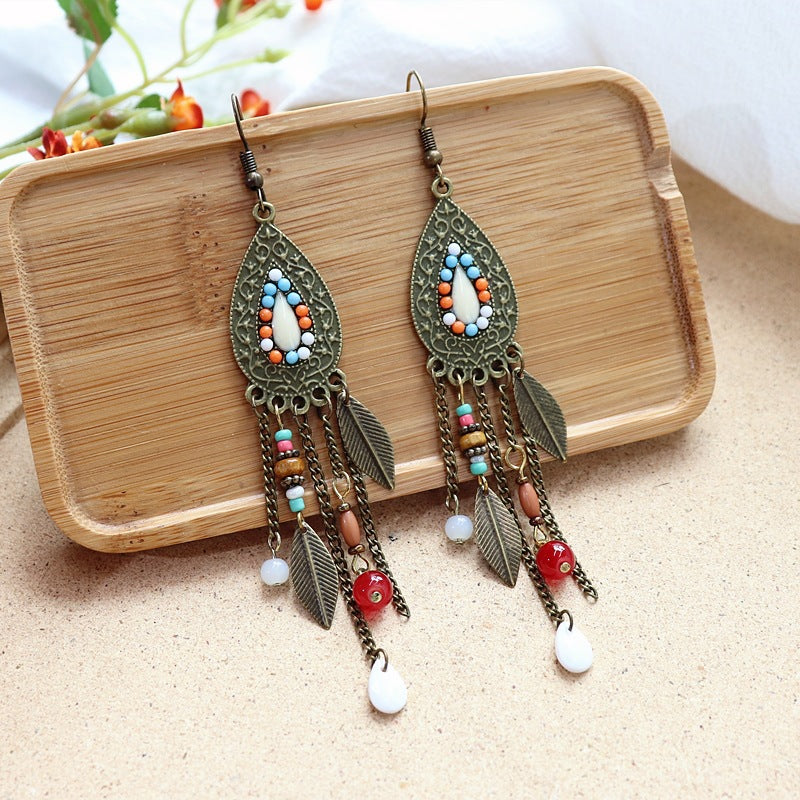 Retro Bohemian Long Tassel Earrings Women's Ethnic Style Water Drop Earrings All-match Elegant Holiday Earrings