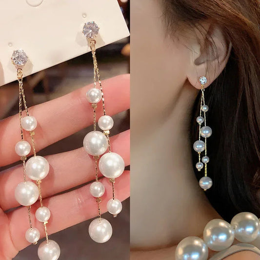 Large and Small Imitation Pearl Dangle Earrings for Women Beads Tassel Long Drop Earring Wedding Earrings Jewelry Серьги 2023