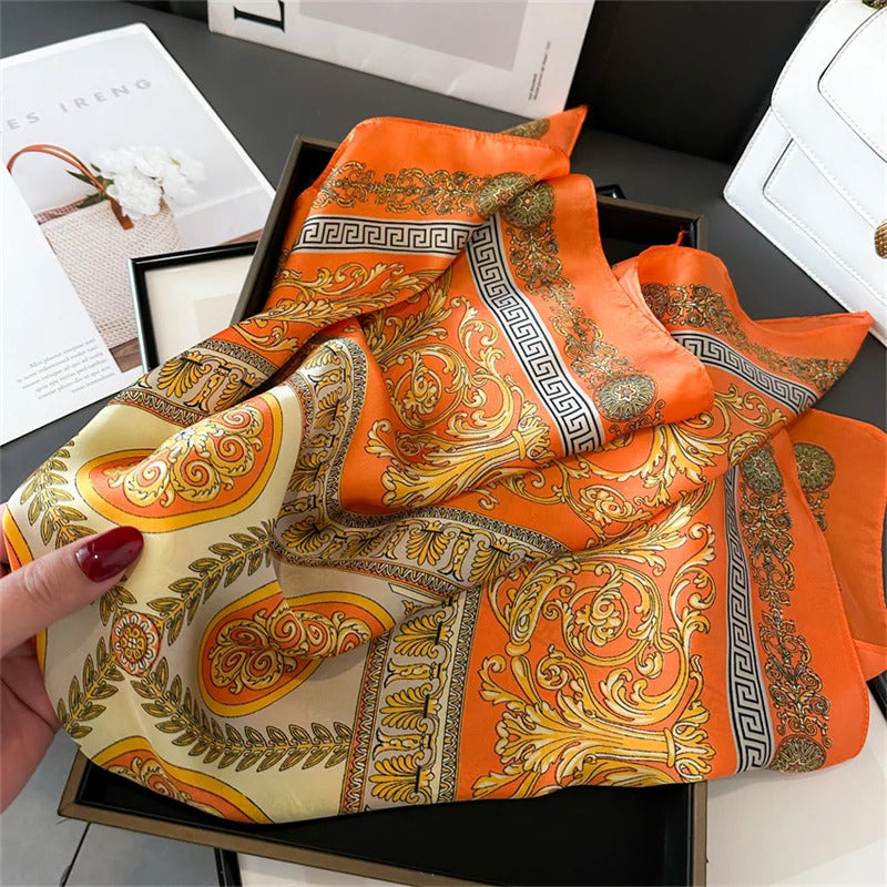 2025 New Fashion 70X70cmPrinted Women's Scarf Pashmina Silk Scarf Square Shawl Decorative Headband Neck Luxury Design Bandana