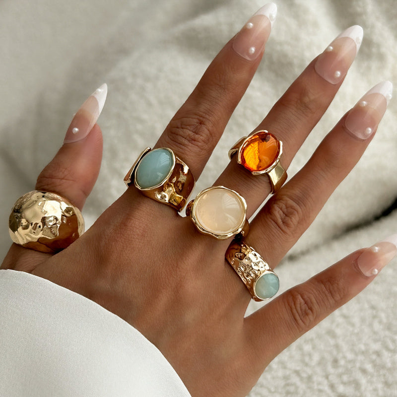 Fashionable Acrylic Inlaid Ring Light Luxury Style Irregular Alloy Ring New Arrival