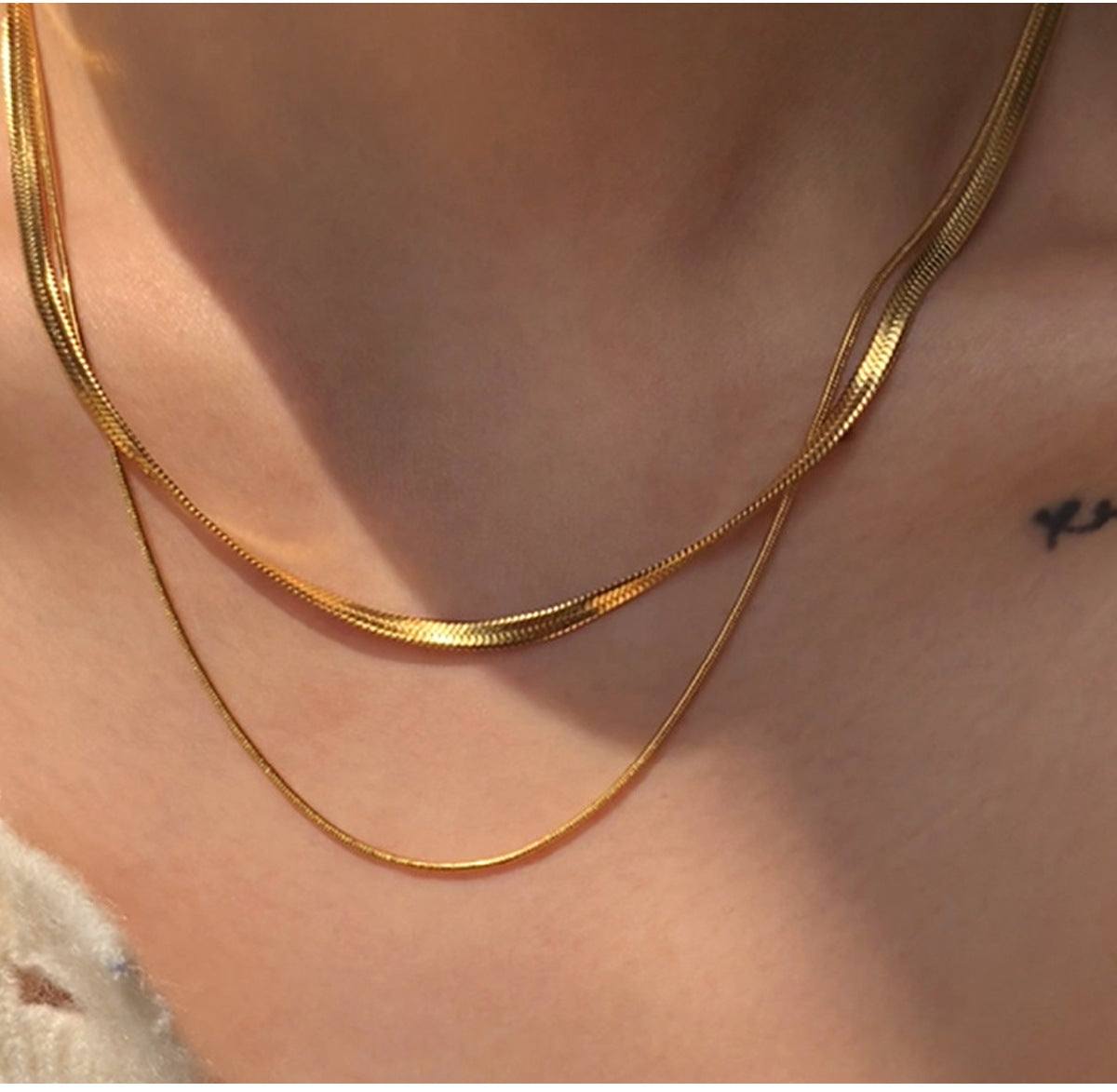 Double Layer Snake Bone Chain Necklace for Women, Light Luxury, High-end Feel, Personality, Trendy Versatile Blade Collarbone Chain, Simple Chain