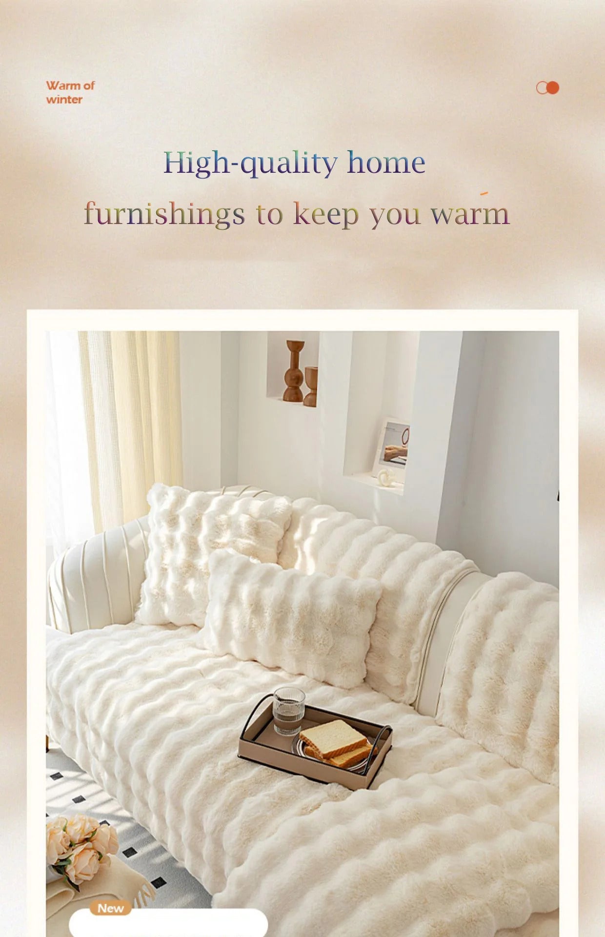 Rabbit Plush Sofa Cover Winter Thickening Warm Plush Cushions Non-Slip Living Room Leather Sofa Backrest Armrests Super Soft