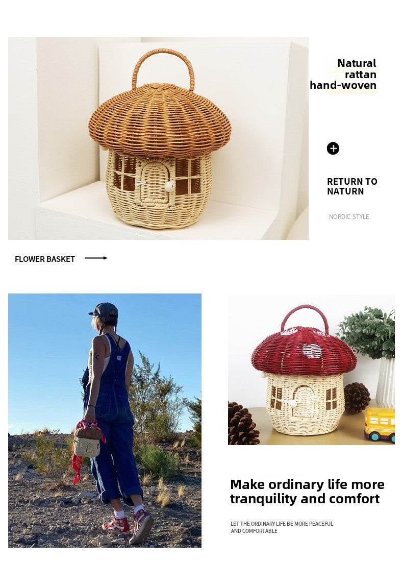 Acorn Handbag Handmade Rattan Mushroom Storage Box Children's Toy Basket Woven Storage Basket Photography Props