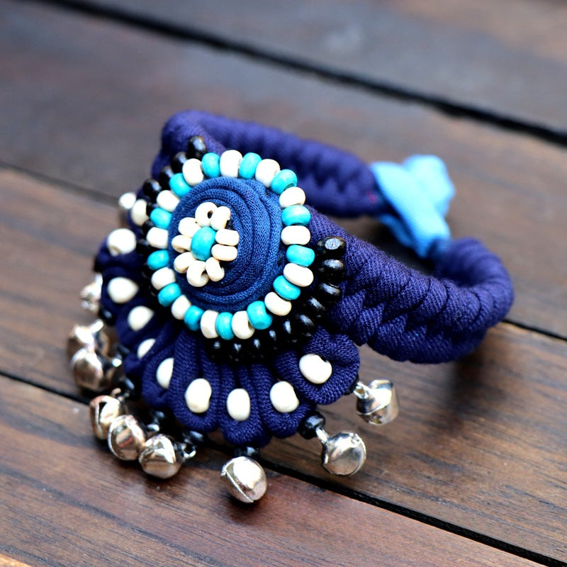 Blue Tie Dye Cloth Bracelet Dali Lijiang Hot Sale Hand-stitched Flower Fabric Bracelet Bracelet