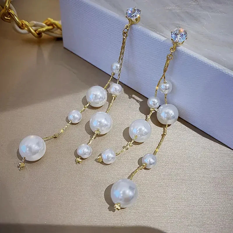 Large and Small Imitation Pearl Dangle Earrings for Women Beads Tassel Long Drop Earring Wedding Earrings Jewelry Серьги 2023