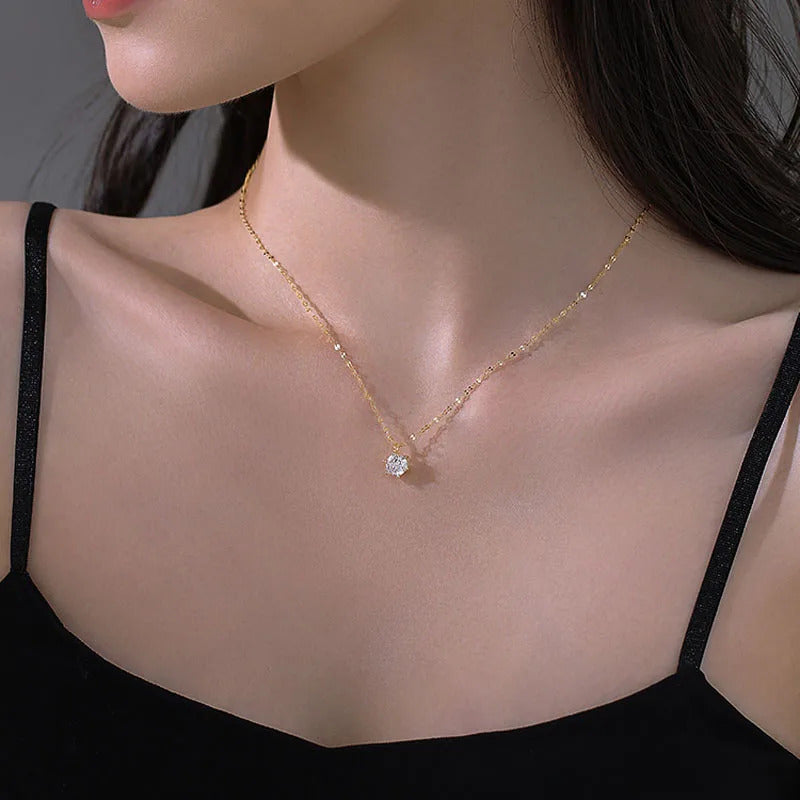 Hot 925 Sterling Silver Plated Necklace Versatile Single Sparkling AAA Zircon Clavicle Chain for Women Wedding Jewelry Wholesale