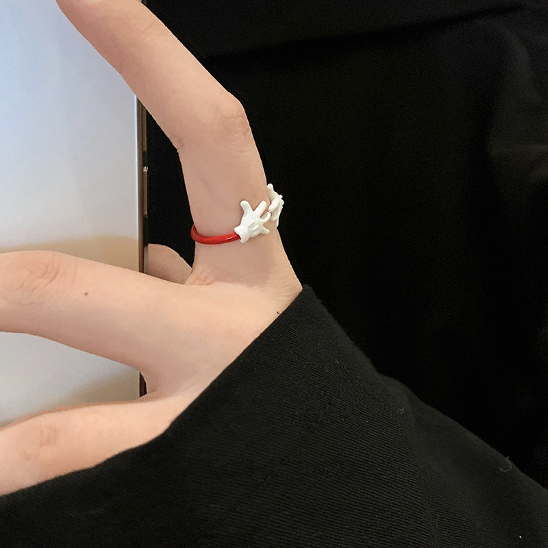 Cute Cartoon Funny Mickey Ring for Girls Fashionable Unique Niche Index Finger Ring Minimalist Style Simple Open Ring