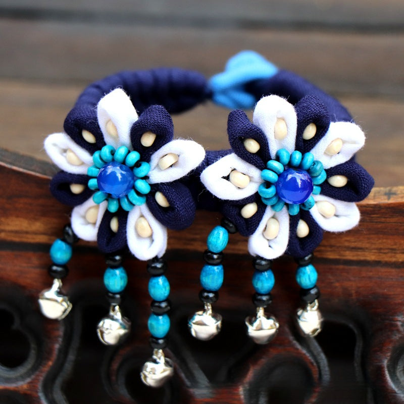 Blue Tie Dye Cloth Bracelet Dali Lijiang Hot Sale Hand-stitched Flower Fabric Bracelet Bracelet