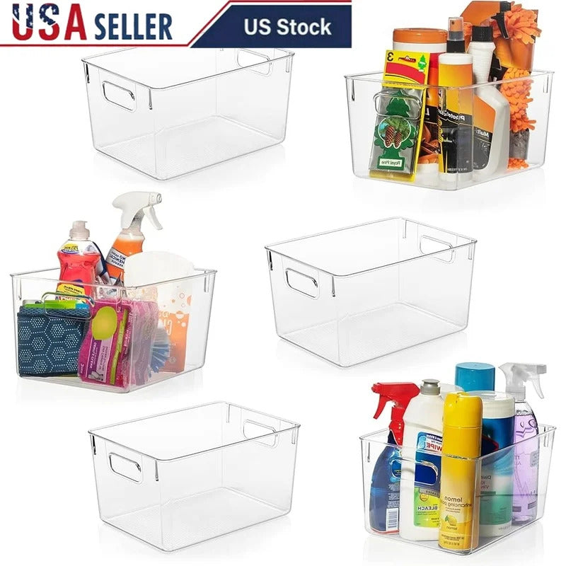 Plastic Storage Bins Set Pantry Organizers Kitchen Storage Containers Clear Storage Baskets Home Organization Essentials