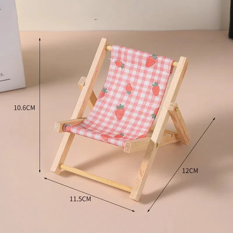 Hot Labubu Wooden Beach Chair Mini Doll Folding Chair Toy Phone Stand Desktop Cute Creative Decoration Photo Props Idol Gifts
