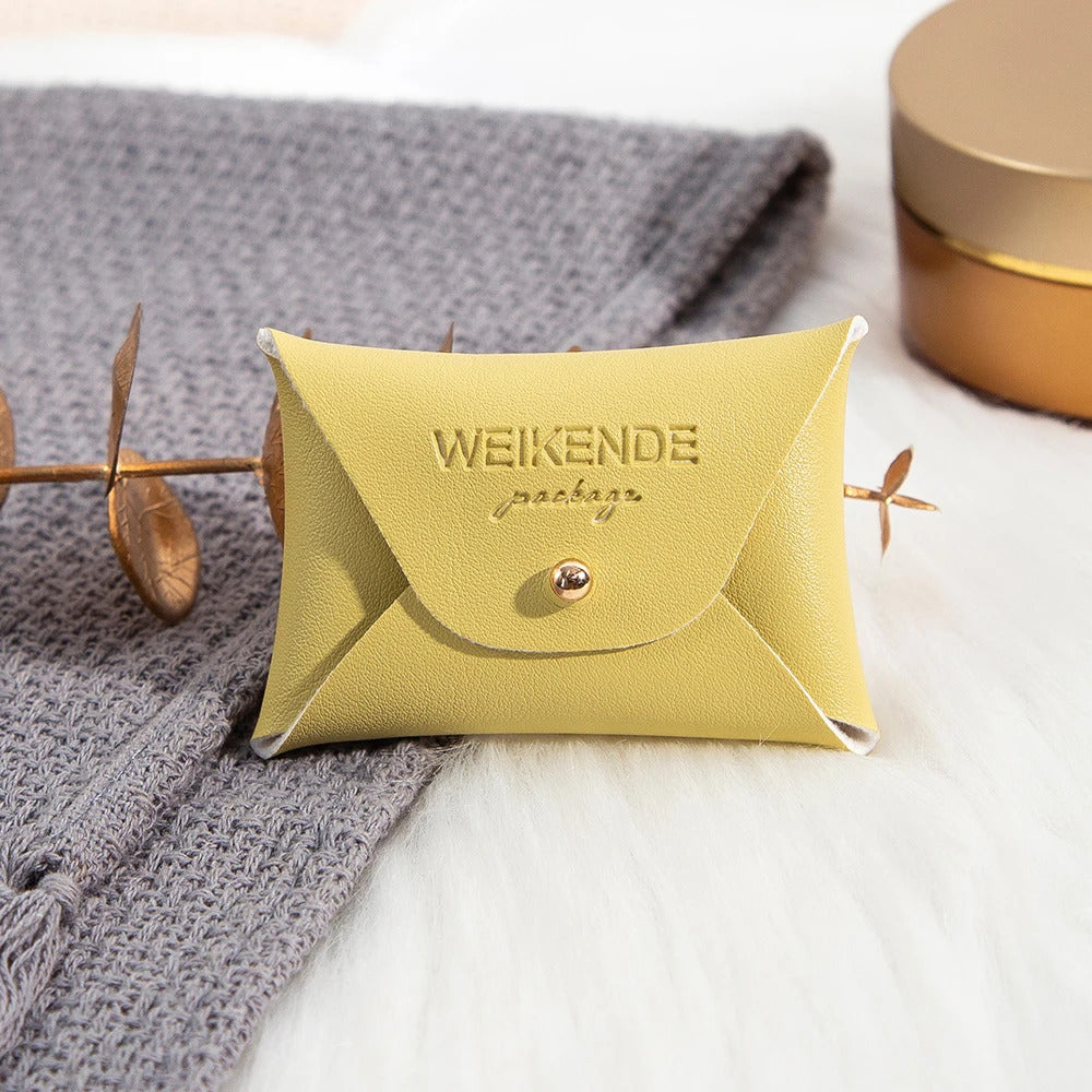 Custom Logo Embossed PU Leather 50/100pcs 5x7cm Gold Jewelry Bag Rings Earrings Necklaces Button Organizer Storage Gift Pouch