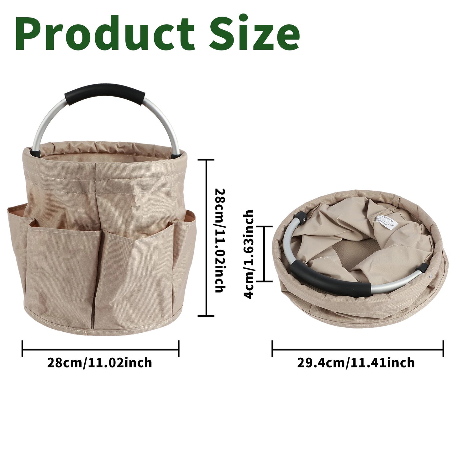 17L Hand Storage Basket Folding Garden Tool Basket Portable Picnic Basket Large Capacity Multifunctional Wash Bag with 6 Pockets