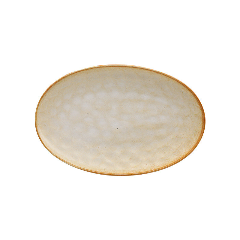 Vintage Coarse Pottery Oval Ceramic Long Plate Restaurant Home Large Capacity Personalized Fish Plate Sushi Pastry Dessert Display Plate