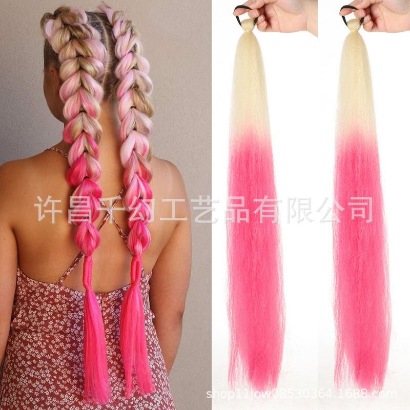 Children Girl Rubber Band Ponytail Wig Boxing Braid Color Elastic String Braid Ponytail Wig Connecting Braid