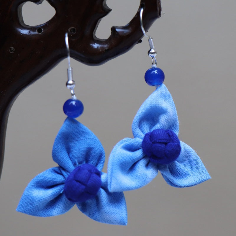 Ethnic style blue tie-dye earrings hand-woven tie-dye earrings travel companion gift