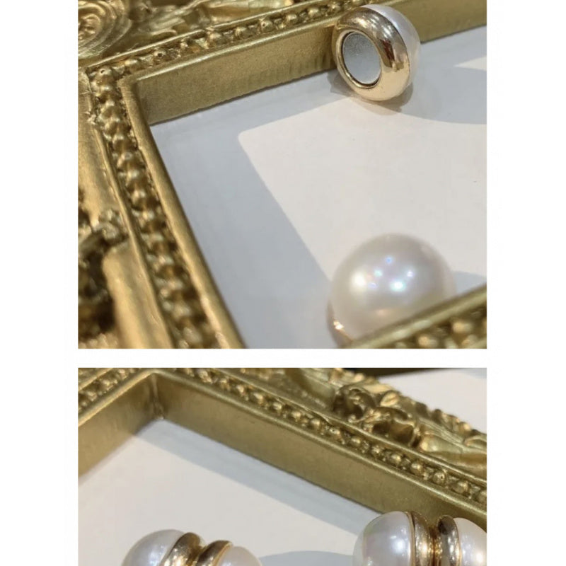 Pearl Non-Pierced Magnetic Painless Ear Clips for Women French Style Summer Earrings Light Luxury Niche Tea Series Ear Jewelry