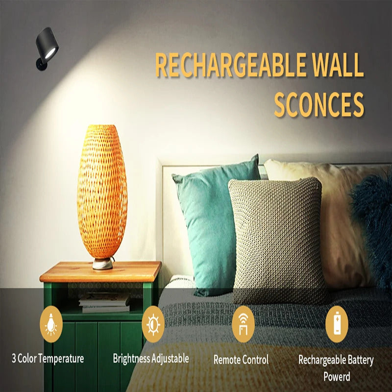 Led Double Head Wall Lamp Touch Control Remote 360 Rotatable USB Recharge Wireless Portable Night Light For Bedroom Reading Lamp