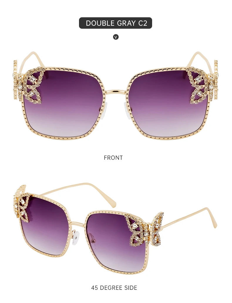 Oversized Square Sunglasses Women Rhinestone Butterfly Frame Sun Glasses 2025 Luxury Brand UV400 Protection Eyewear For Ladies