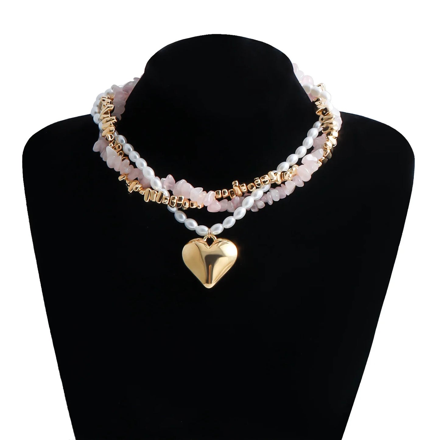 LATS Fashion Vintage Heart Pendant Necklace for Women Female Boho Irregular Beaded Cross Crystal Chain Jewelry