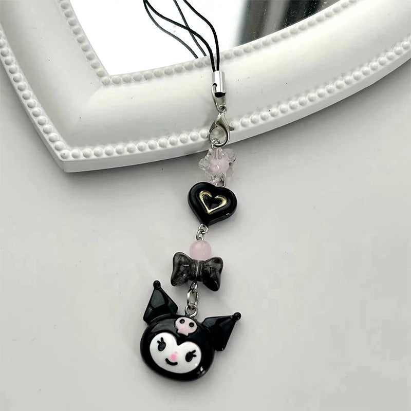 Kawaii Kuromi Phone Chain Sweet Pendant Earphone Case Hanging Rope Anti-Lost Lanyard Bag Decor
