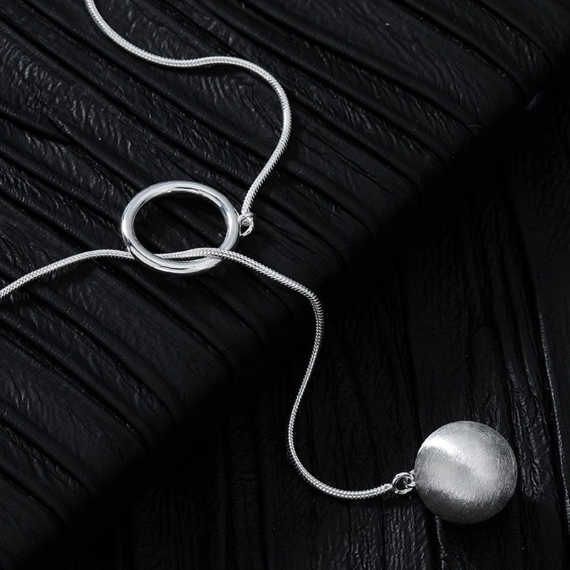 S925 Sterling Silver Brushed Round Ball Long Necklace for Women Elegant High-end Light Luxury Non-fading Sweater Chain