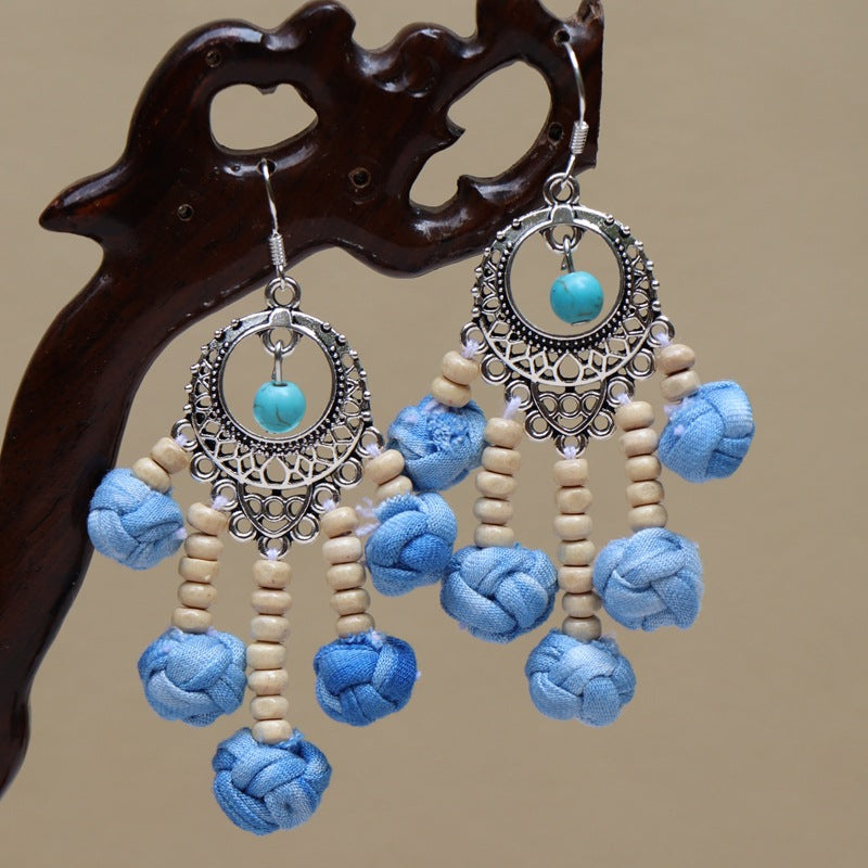Ethnic style blue tie-dye earrings hand-woven tie-dye earrings travel companion gift