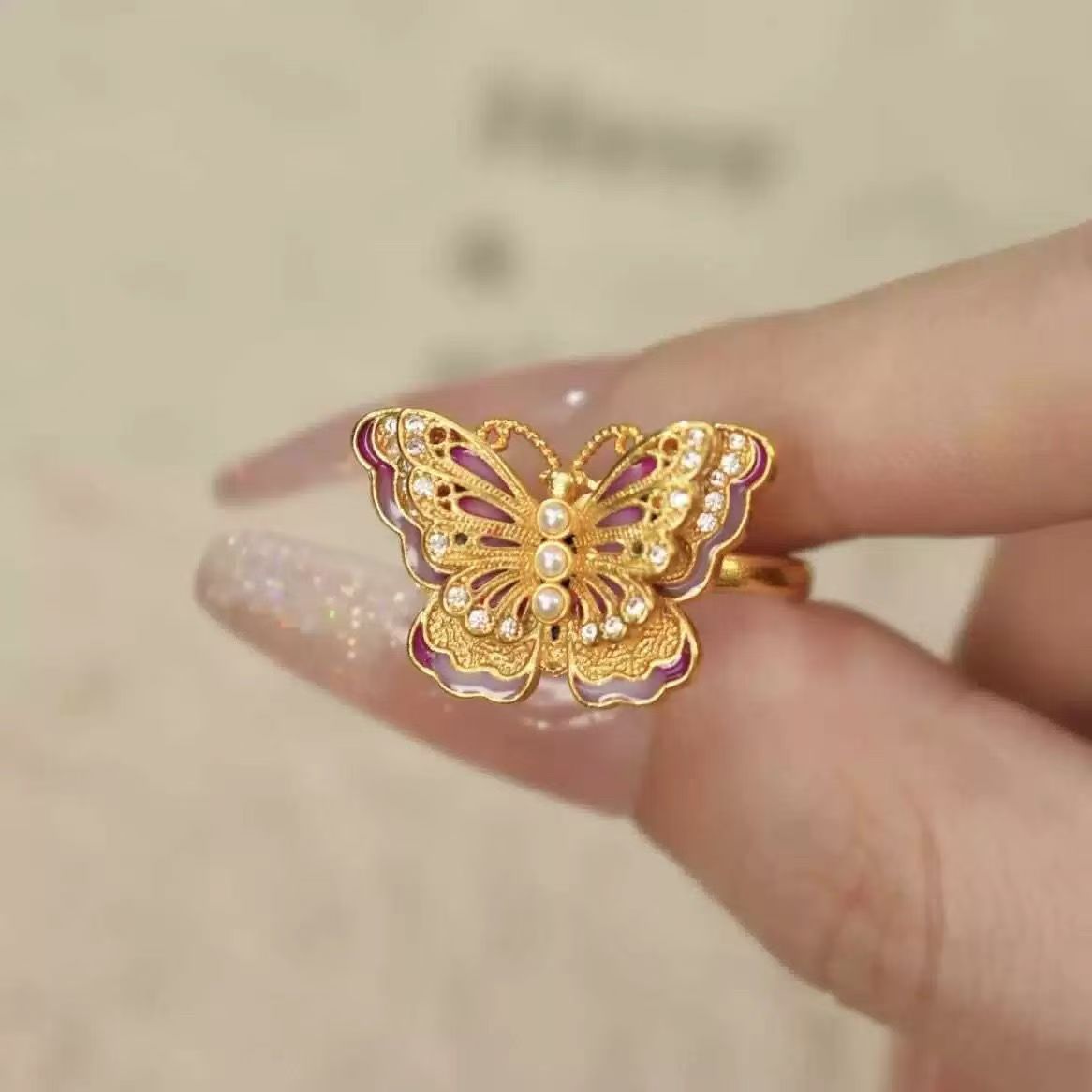 Princess on the Run Dream Butterfly Ring Is like a Butterfly Wonderland New Chinese Style Light Luxury All-Match Accessories Ring for Women