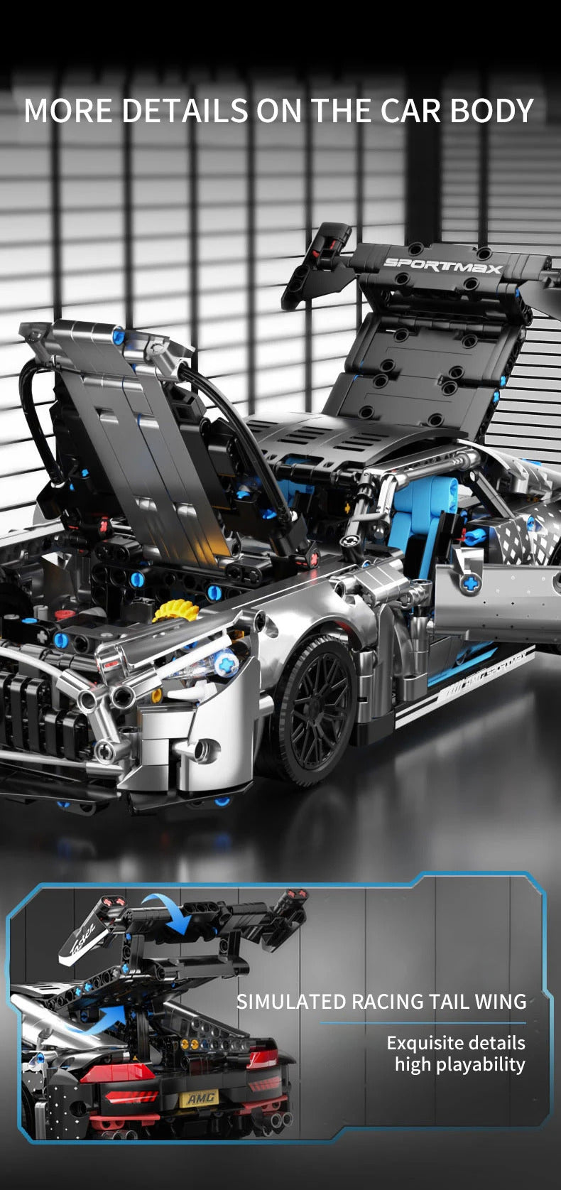 Masondi 1:14 Scale Racing Car Building Blocks Set - 1466PCS Model Kit for Boys & Adults Collectible Birthday Gift