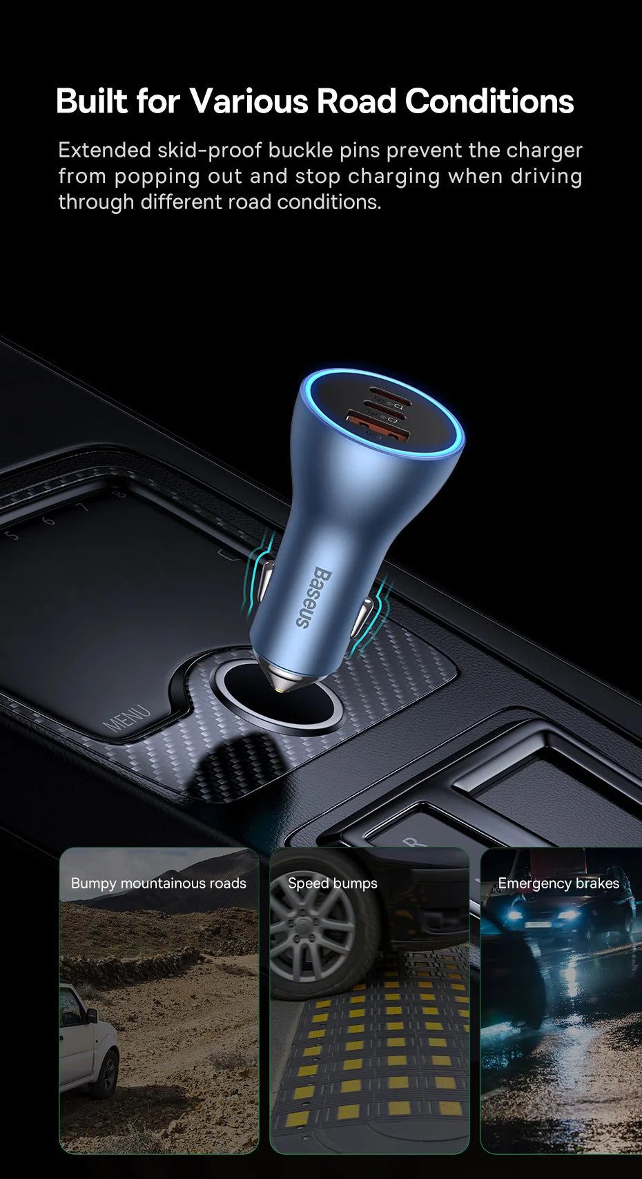 Baseus 65W Car Charger USB Type C Quick Charge 4.0 QC 3.0 PD Fast Charging For iPhone 13 Xiaomi Samsung Huawei USB C Car Charger