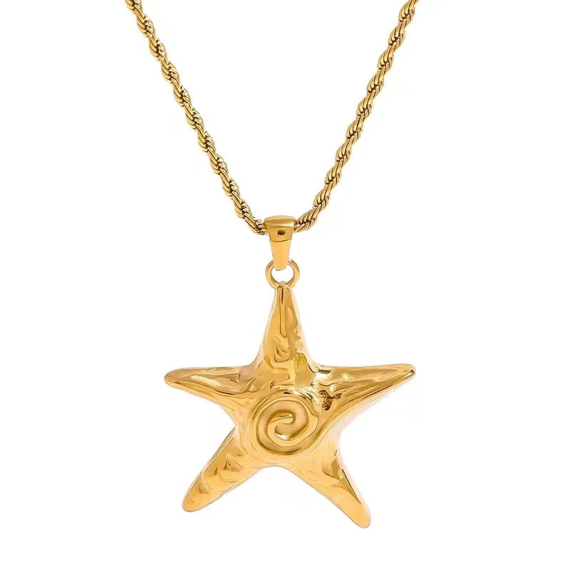 NEW Starfish Stainless Steel Pendant Necklace 18K Gold Plated Waterproof Fashion Jewelry For Women Men