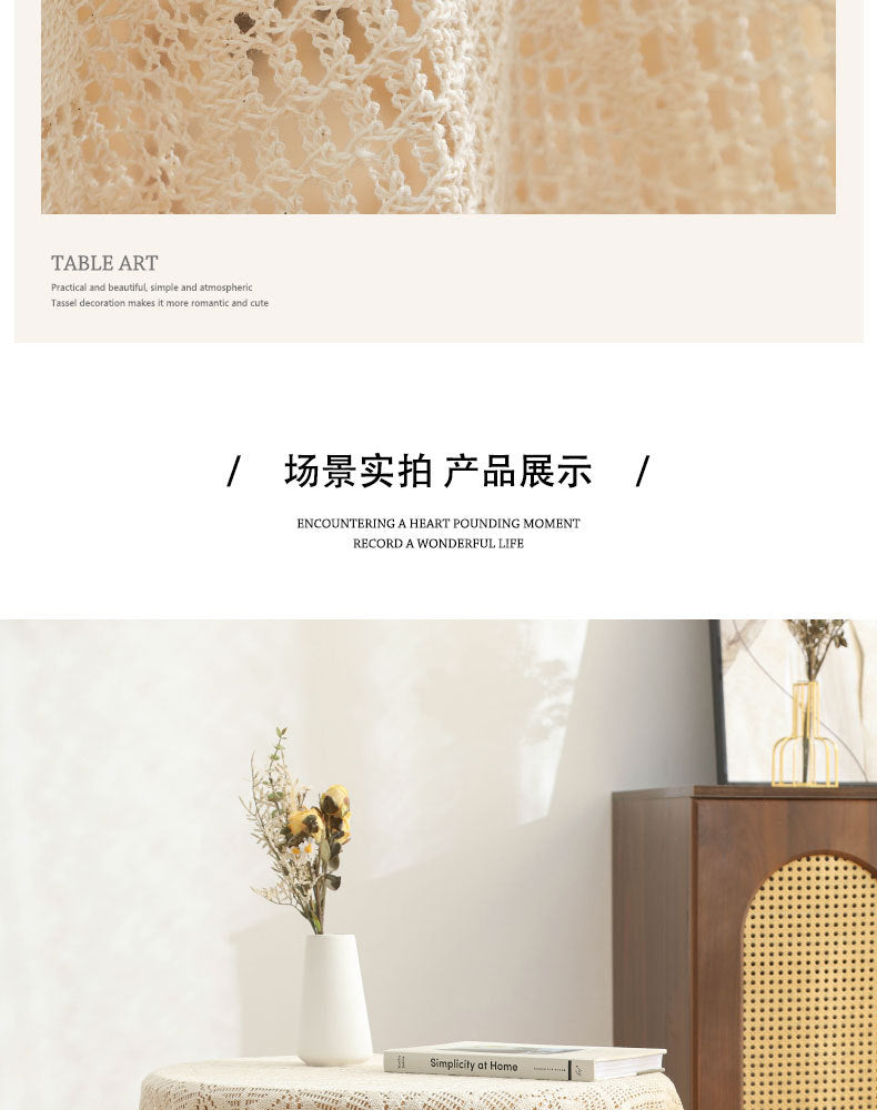 American Pastoral Cotton Woven Tablecloth Lace Hollow Crochet Tassel Dining Tablecloth French Cover Cloth Vintage Ins Tablecloth