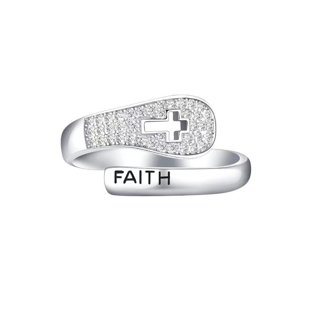 Cross-Border New Niche Faith Cross Hollow Ring for Women European and American Fashion Design Sense Personality Couple Ring