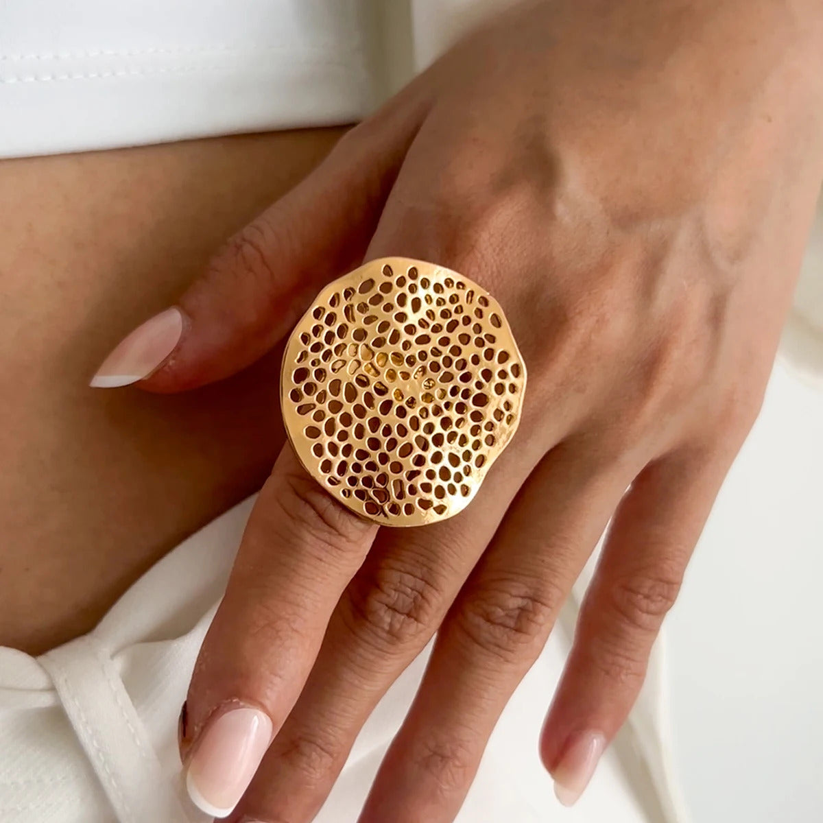 Ingemark Creative Unique Metal Petal Flower Branch Open Ring Women Punk Gold Color Geometric Adjustable Rings Y2K Couple Jewelry