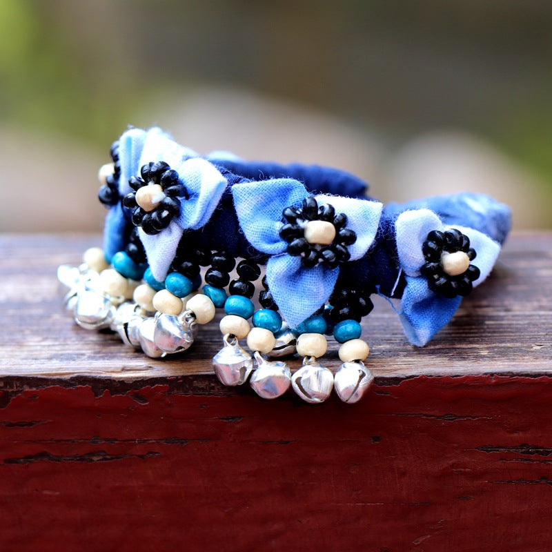 Blue Tie Dye Cloth Bracelet Dali Lijiang Hot Sale Hand-stitched Flower Fabric Bracelet Bracelet