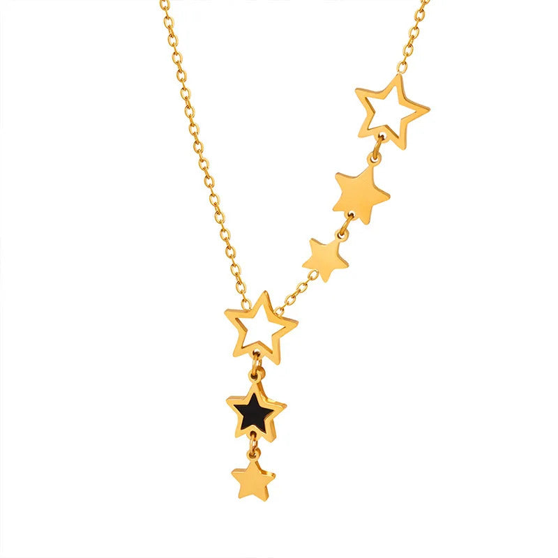 Trendy Star Pendant Necklace for Women High Quality Stainless Steel Gold Plated Chain Black Acrylic Fashion Jewelry Accesories