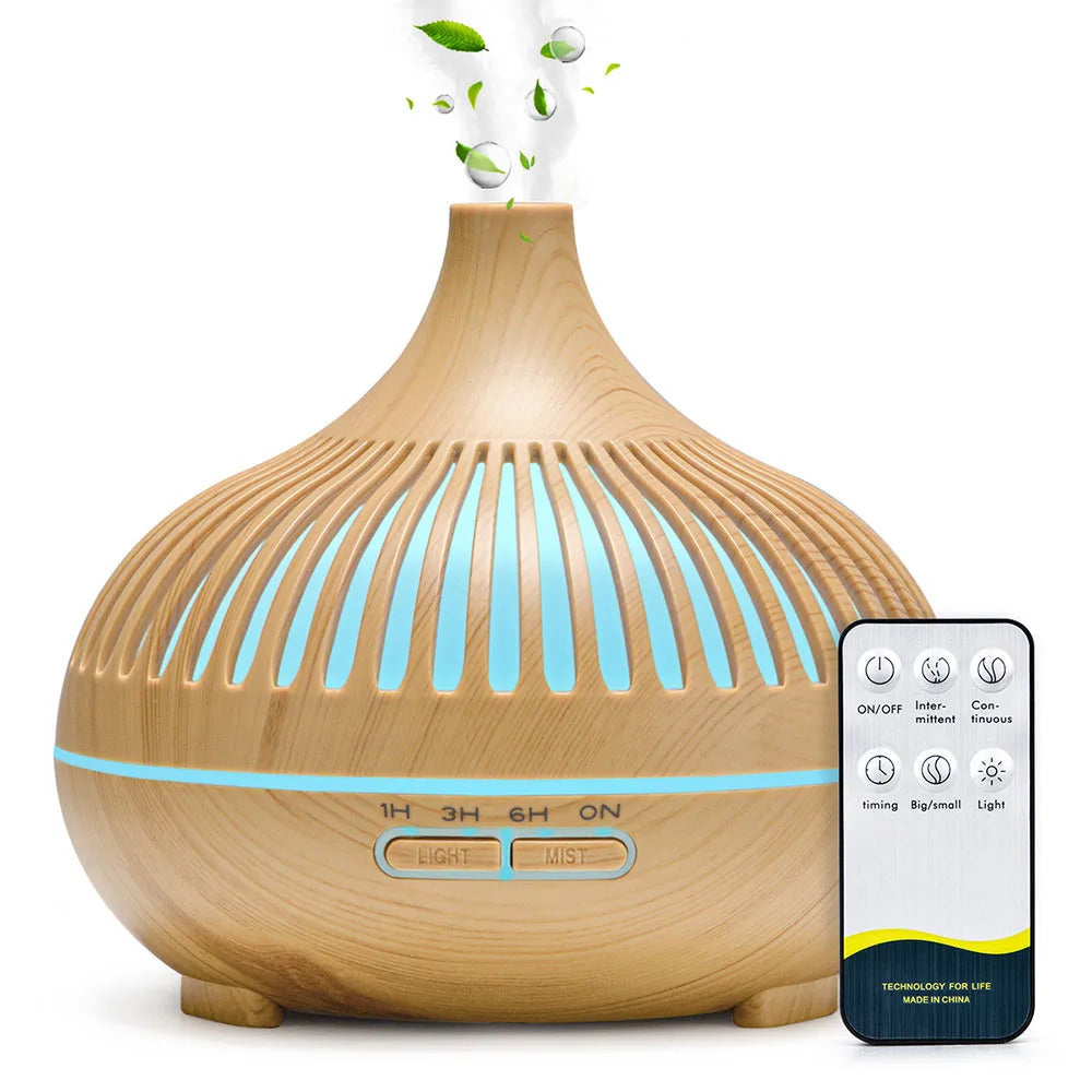 500ML Aromatherapy Essential Oil Diffuser Wood Grain Remote Control Ultrasonic Air Humidifier Cool with 7 Color LED Lights