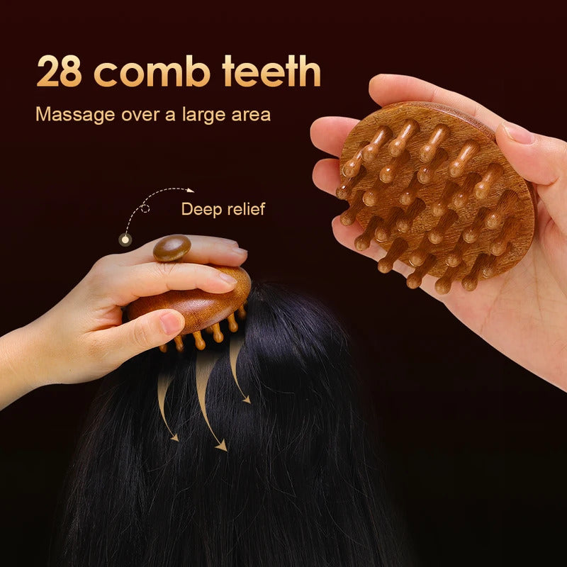 Multi-Functional Wood Therapy Massage Comb Scalp Head Massager Natural Sandalwood Circular Tooth Guasha Scraping Body Massager