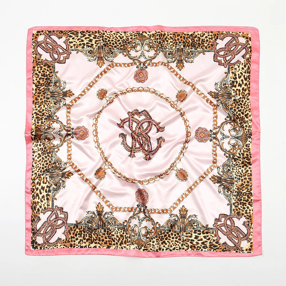 90*90cm Silk Satin Square Scarf Women Leopard Printed Headband Luxury Designers Scarf Handkerchief Foulard Silk Hair Band