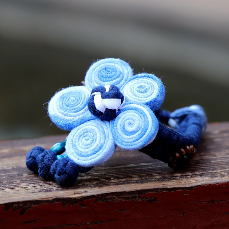 Blue Tie Dye Cloth Bracelet Dali Lijiang Hot Sale Hand-stitched Flower Fabric Bracelet Bracelet