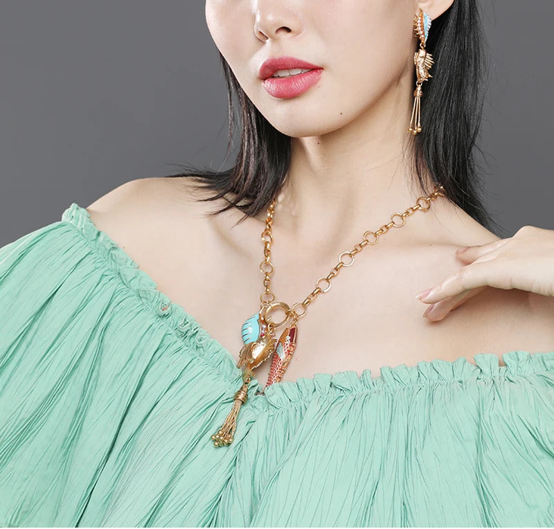 Cute Sea whale Necklace Pendant Chain Fish Fashion Jewelry Chic Mermaid Tassel Conch Dangle Choker Ocean Beauty Accessory