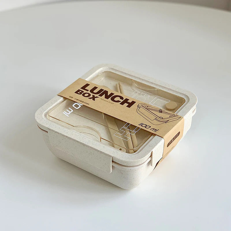 1100ML Lunch Box For Kids School Adults Office Wheat Straw Microwave Picnic Storage Portable Big Bento Box With Spoon Chopsticks