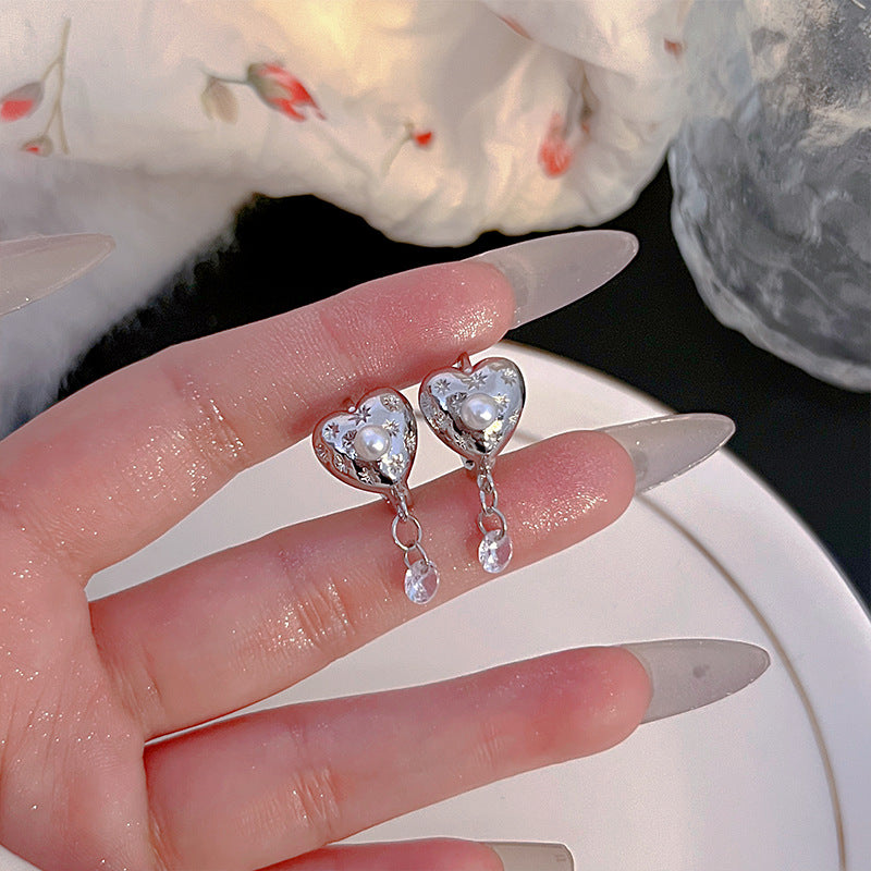 925 Silver Needle Love Butterfly Gravel Fashionable and Versatile Earrings Niche Unique Design Pearl Flower Earrings Earrings