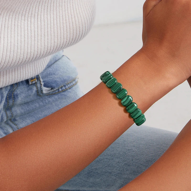 Natural Malachite Beads Bracelets for Women Men Oval Square Green Malachite Stone Chrysocolla Diabetes Relief Bracelet Jewelry