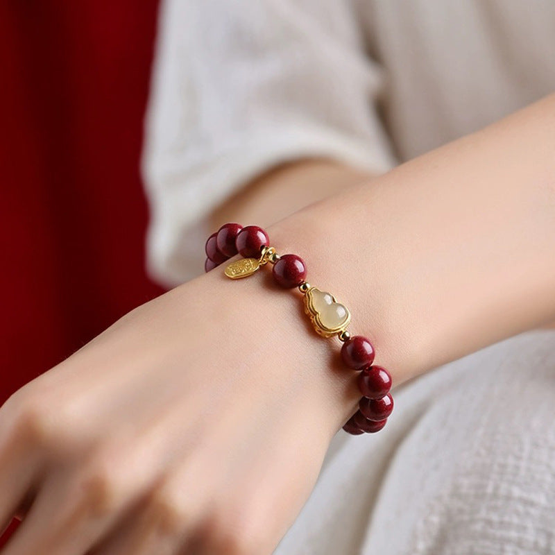 Purple Gold Sand Cinnabar Jade Gourd Bracelet for Men and Women Cinnabar Fortune Pendant Bracelet