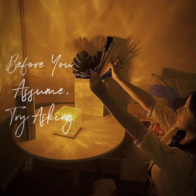 Square Water Ripple Atmosphere Lamp Night Light Creative Gift for Girls Bedside Bedroom Flame Aurora Dynamic Table Lamp