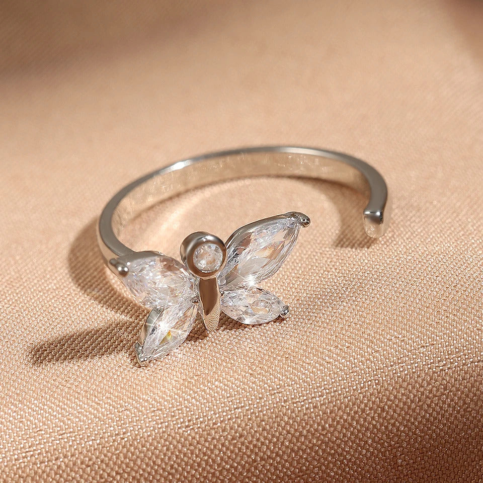 ZAKOL Exquisite Micro Inlay Zircon Butterfly Open Rings for Women Fashion Wedding Party Jewelry