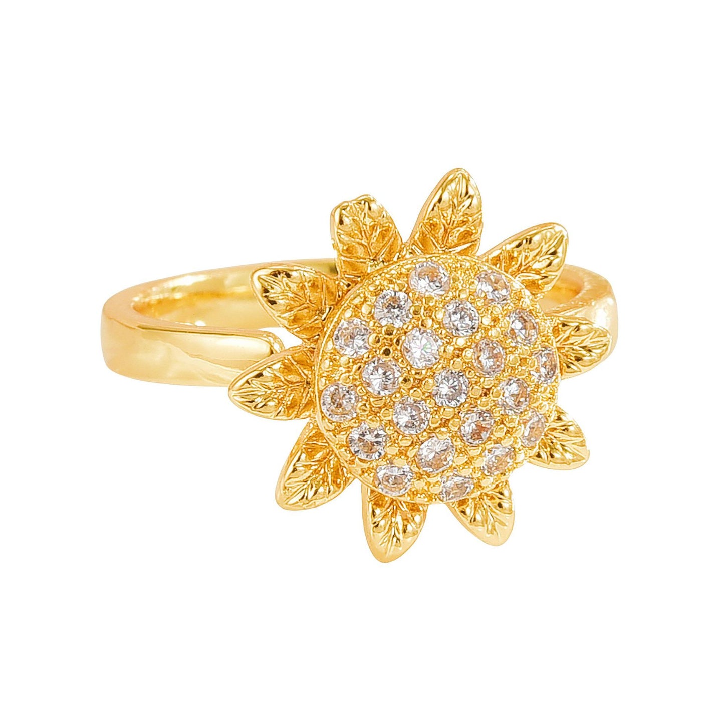 Rotating Ring for Women, Copper Gold Plated, Non-Fading, Elegant and Luxurious, Adjustable Daisy, Star, Moon, Zircon, European and American Cross-Border