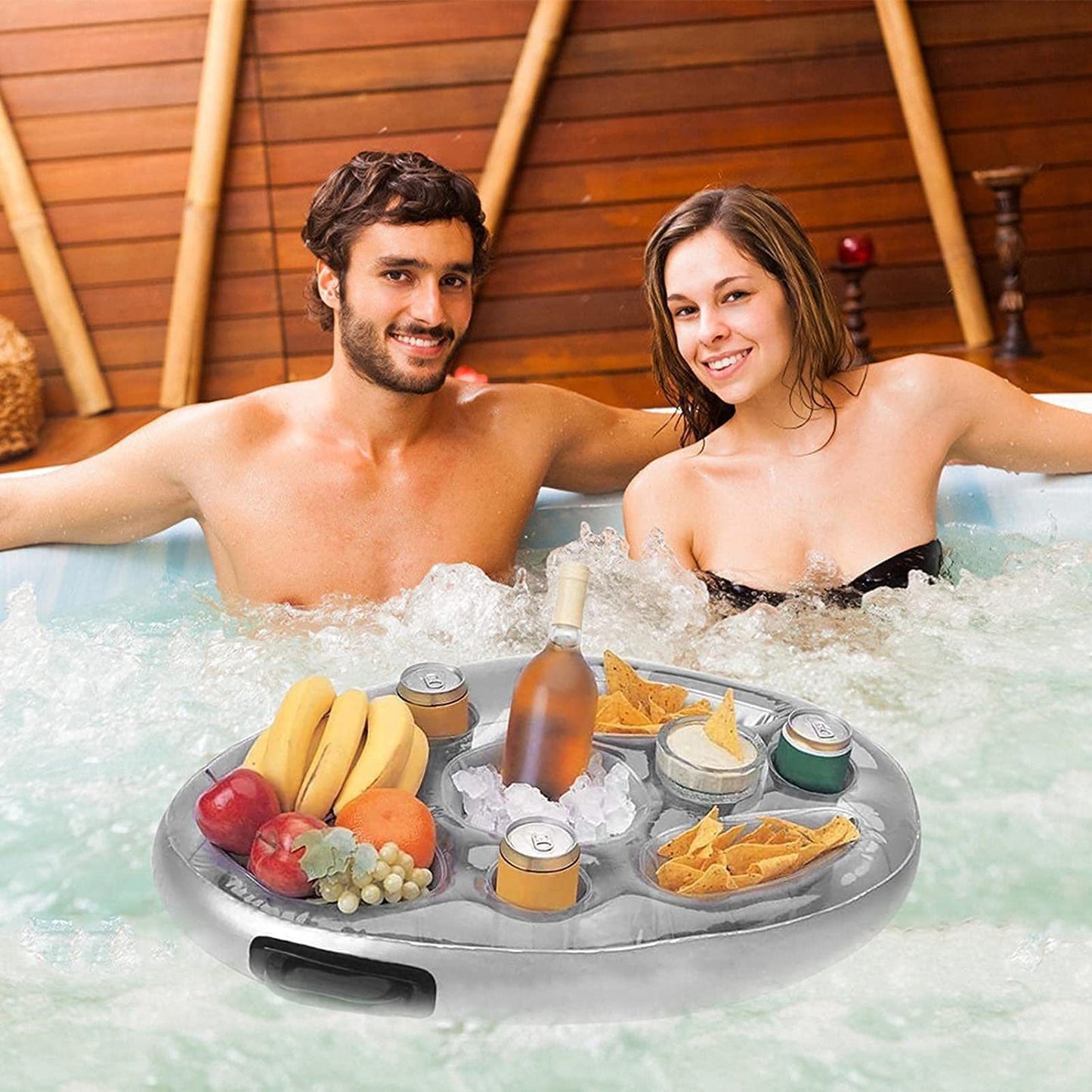 New Inflatable PVC Water Ice Bar Self-Service Ice Plate Party Floating Portable Drink Holder Porous Coaster Tray