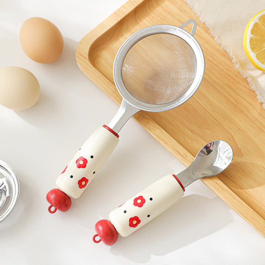 Potato puree press stainless steel baby food baking suit flour sieve egg strainer