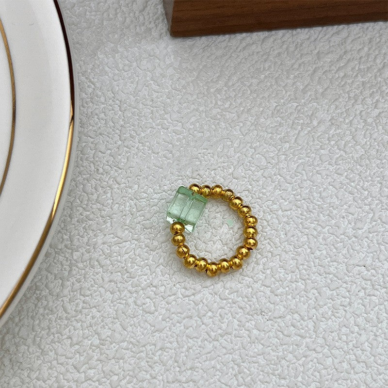 Color Crystal Beaded Ring Niche Design High-grade Finger Ring Light Luxury Elegant All-match Ring Accessories